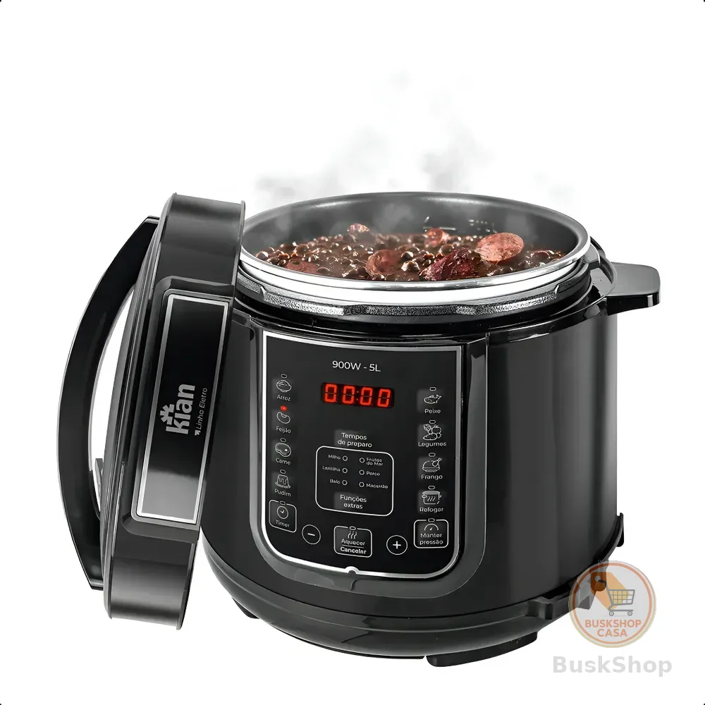 Panela De Pressão Elétrica 5 Litros Aço Inox Preto Multifuncional Kian Ppe 101