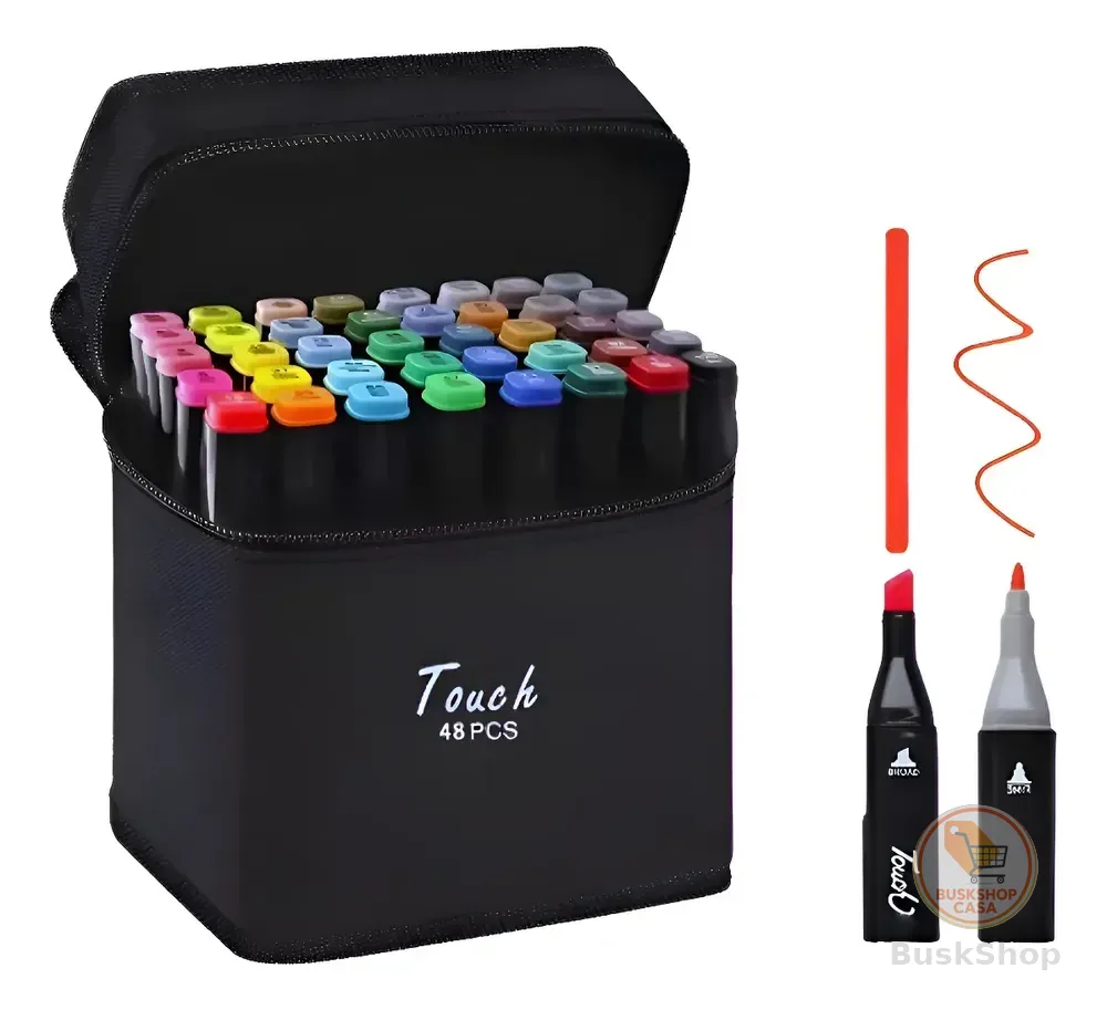 Estojo Canetas 48pcs Escolar Ponta Dupla Marcador Colorir Colorido
