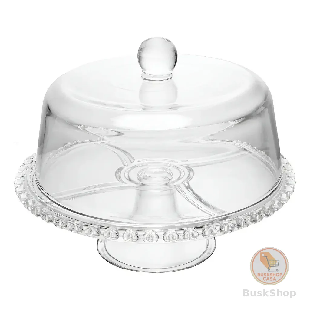 Boleira De Vidro Com Tampa Corações 25,5cm Lyor