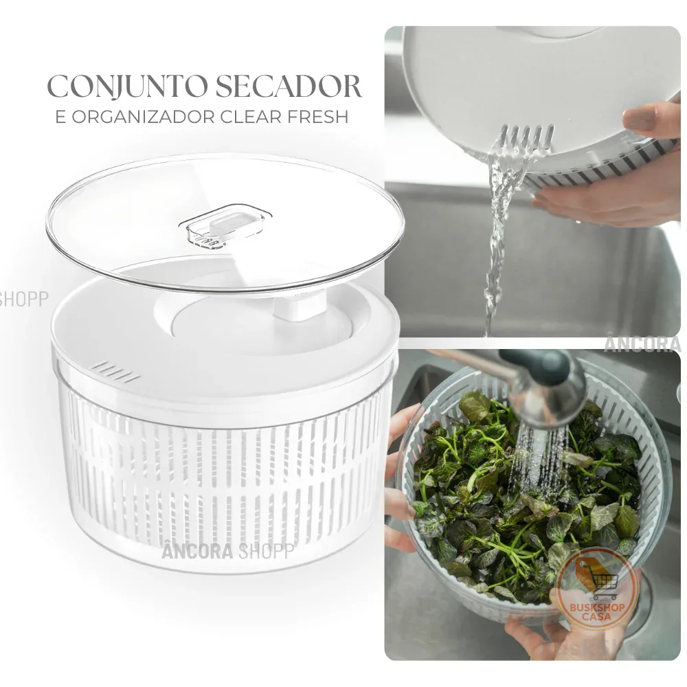 Secador de Salada 5,5l Centrifuga com Tampa de Acrílico Manual Giratório Organizador de Geladeira Ou