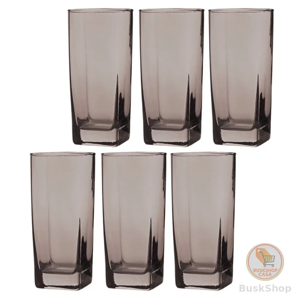 6 Copos Bali Quadrado 320ml Colorido Mesa Lindo Luxo Cinza