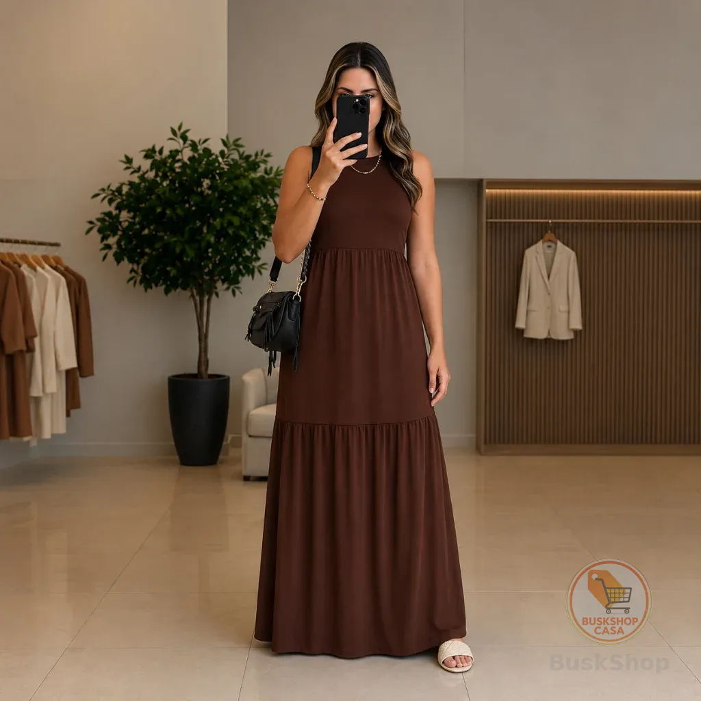 Vestido Feminino Longo Cavado 3 Marias Marrom Inverno 502