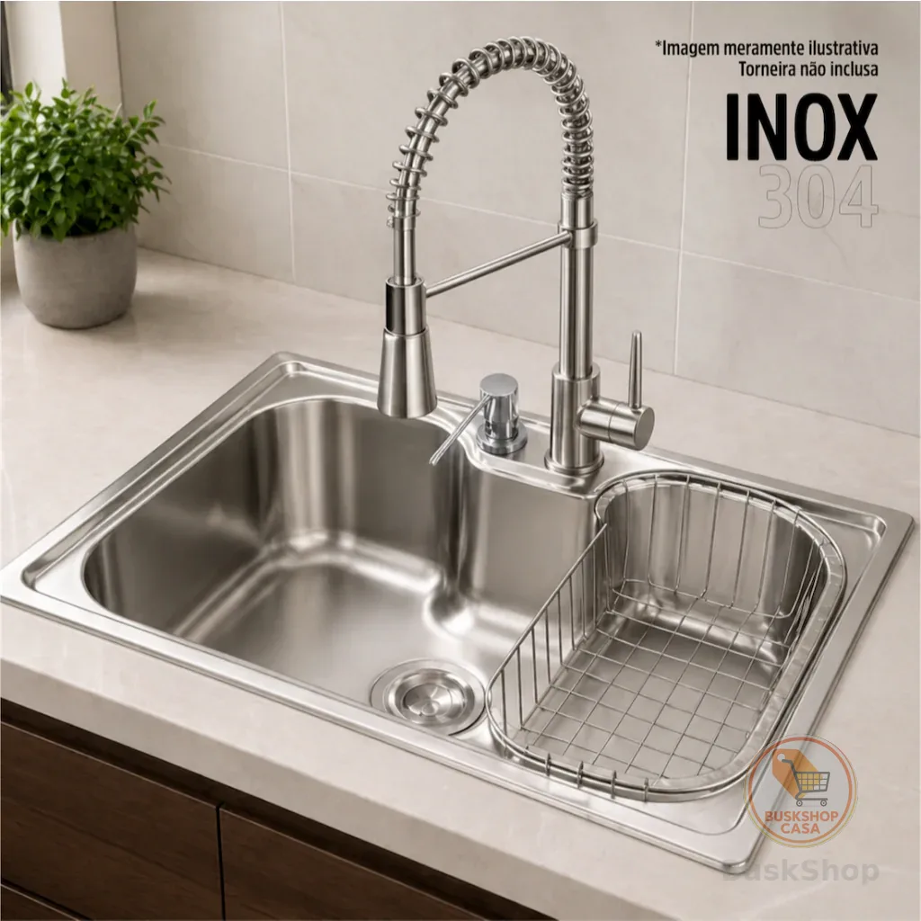 Cuba Cozinha Gourmet Inox 304 62cm Inowar England com Dosador Sifão e Cesto