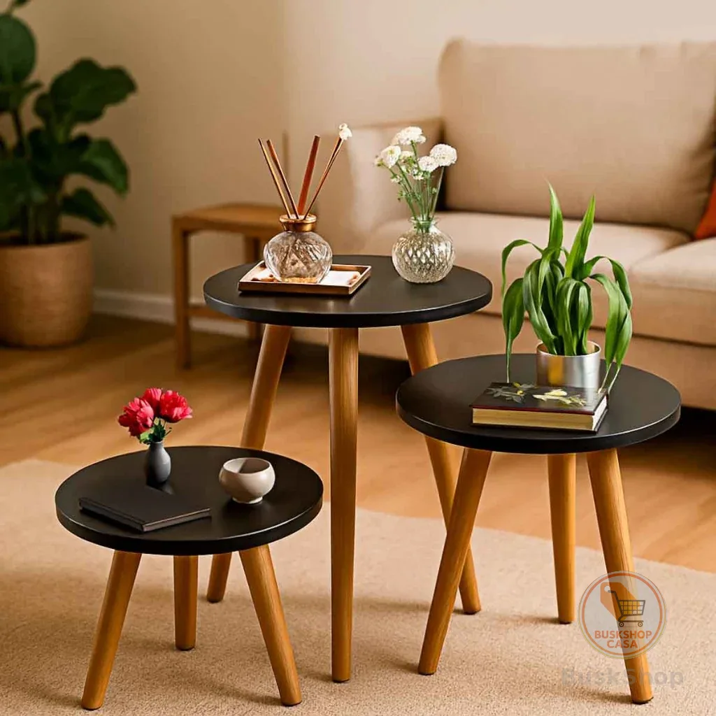 Trio Mesinhas Lateral Para Sala Retro Pé Palito Porta Objetos Decoração