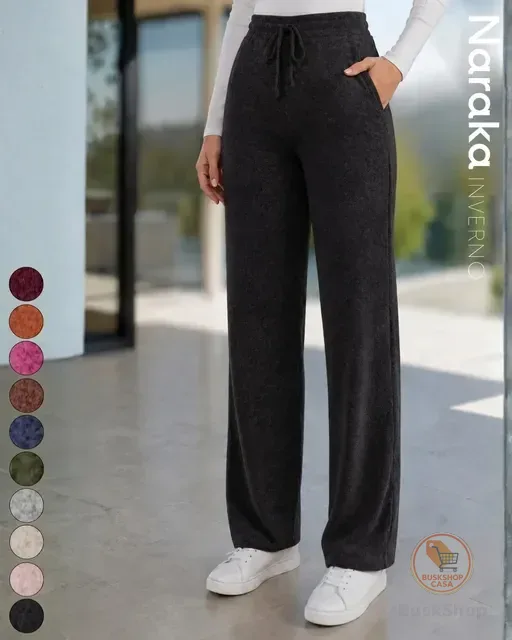 Calça Pantalona Feminina Lanzinha Cintura Alta Com Bolso