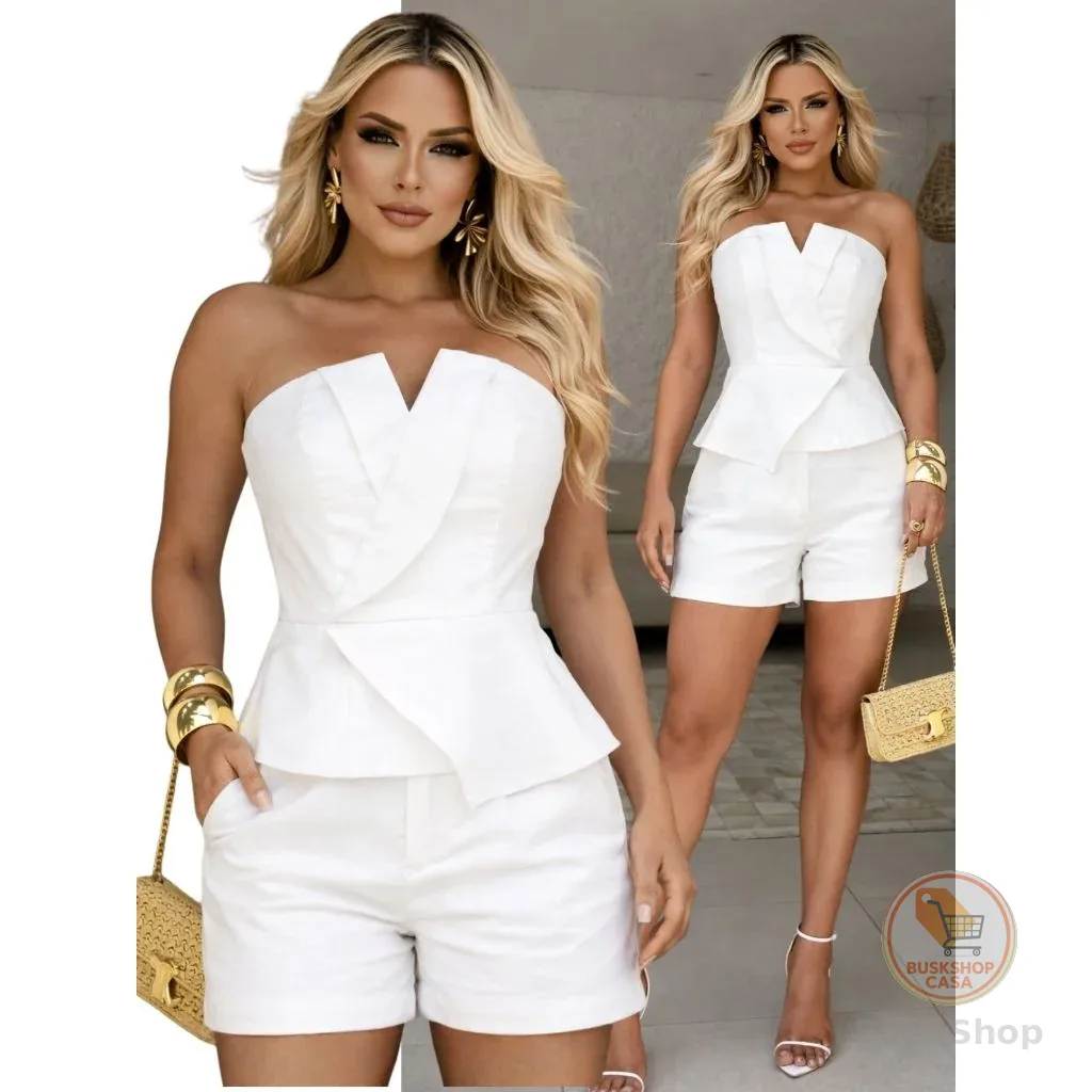 Conjunto Alfaiataria  Feminino Curto Tomara Que Caia e Shorts Blogueira
