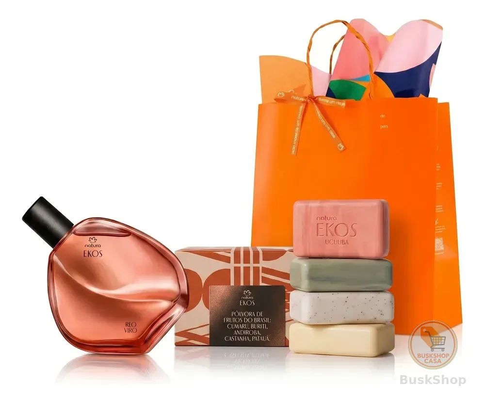 Kit Presente Ekos: Deo Colônia Ryo Vivo 75ml + Caixa Com 4 Sabonetes Vegetais Cremosos 100g + Sacola De Presente P