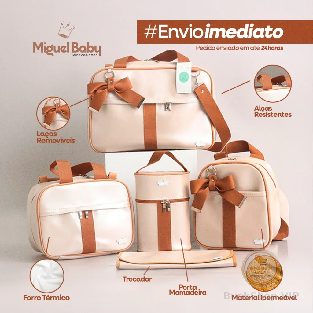 kit bolsas Maternidade Fita luxo de 5 peças masculino | feminino