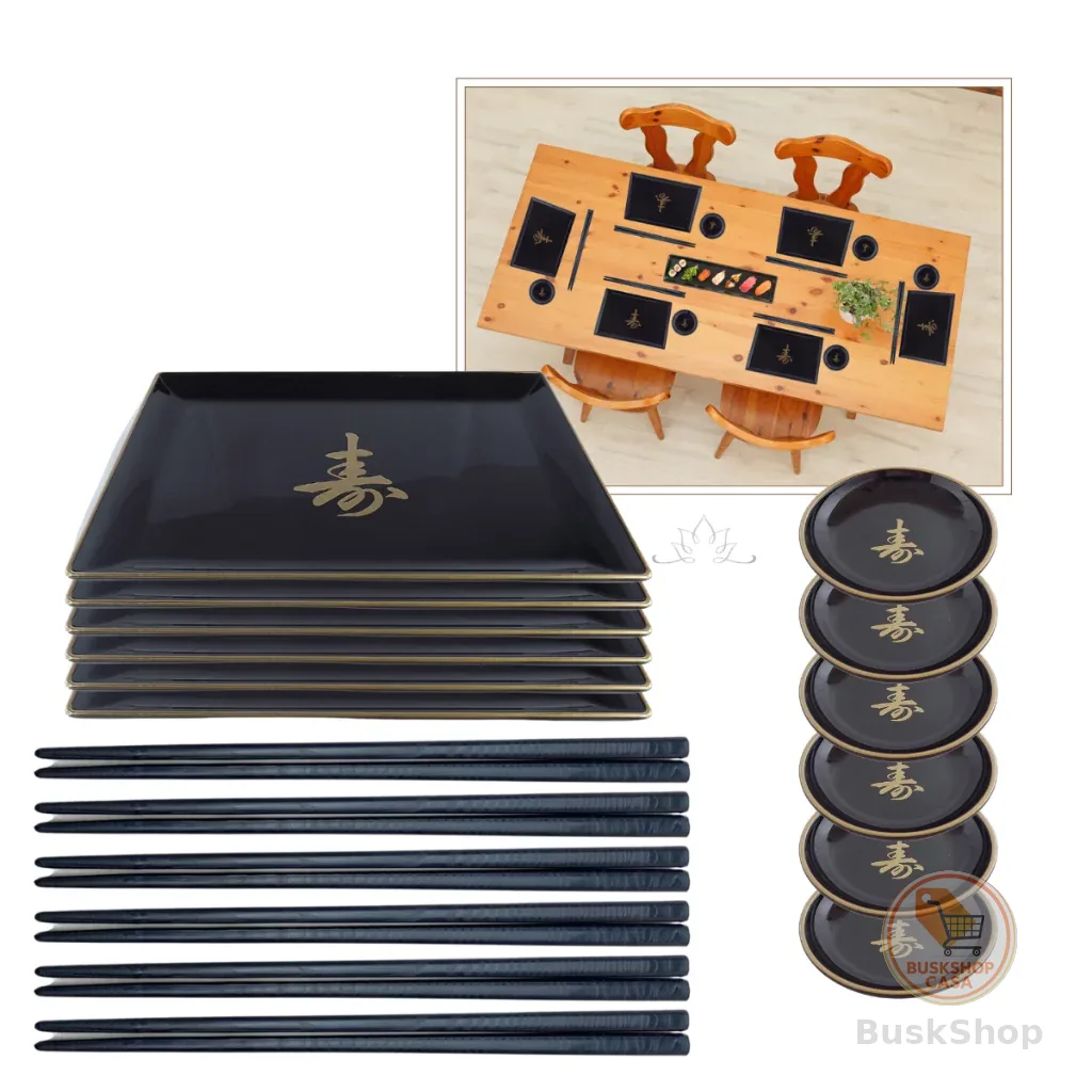 Kit Sushi Aparelho De Jantar Japones Prato Molheira Hashi Melamina 6 Pessoas
