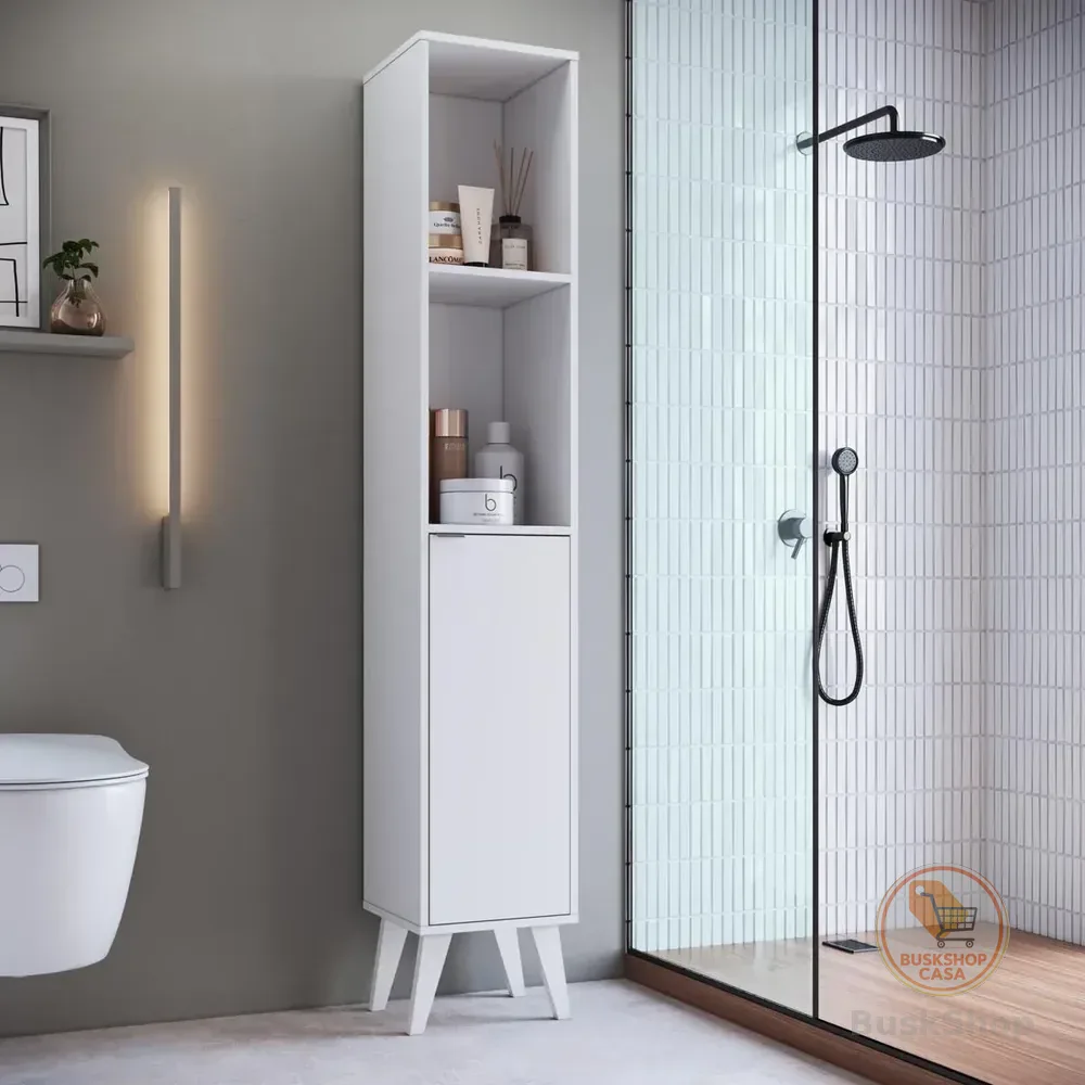 Armário Multiuso Banheiro 1 Porta 4 Prateleiras 30cm Branco