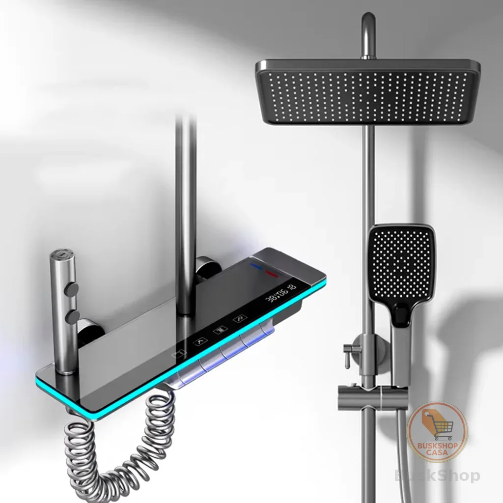 Chuveiro de Parede com Ducha Conjunto Chuveiro Quadrado Luxuoso 5 EM 1 Com Display Digital