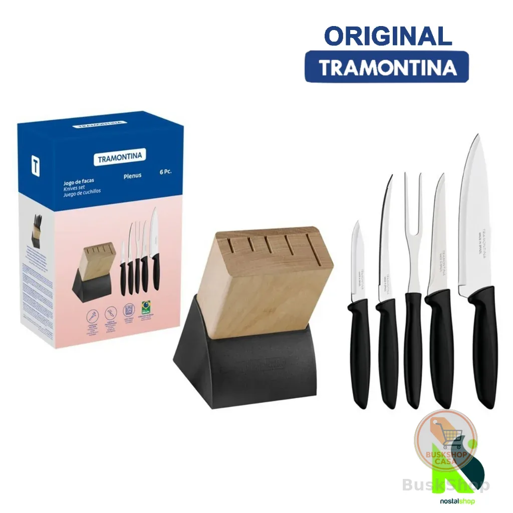 Jogo de facas Tramontina Faqueiro 6 peças com Cepo 7 ou 10 peças utensílios Faqueiro Tramontina