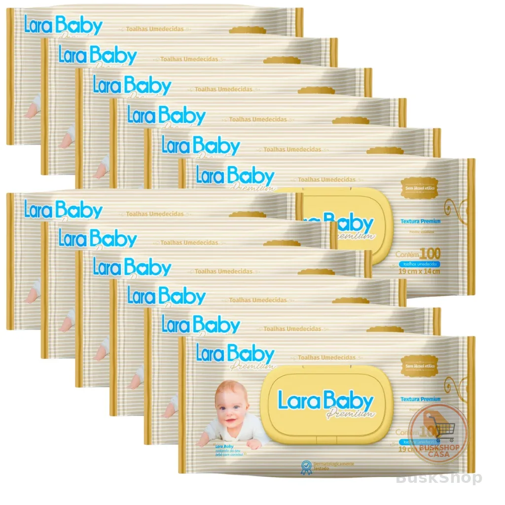 Kit C/12 Lenço Umedecido Lara Baby Premium 100 Unidades Total 1200