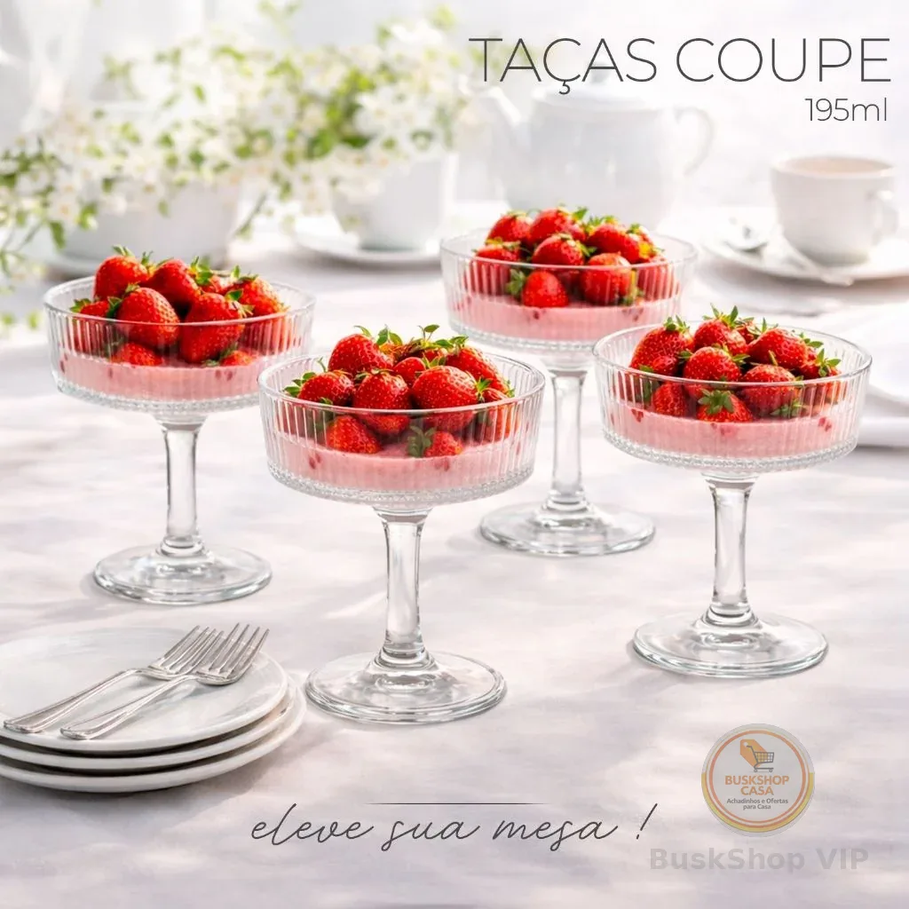 Conjunto 6 Taças de Vidro 195ml - Relevo Vertical Premium para Sobremesas e Decoração