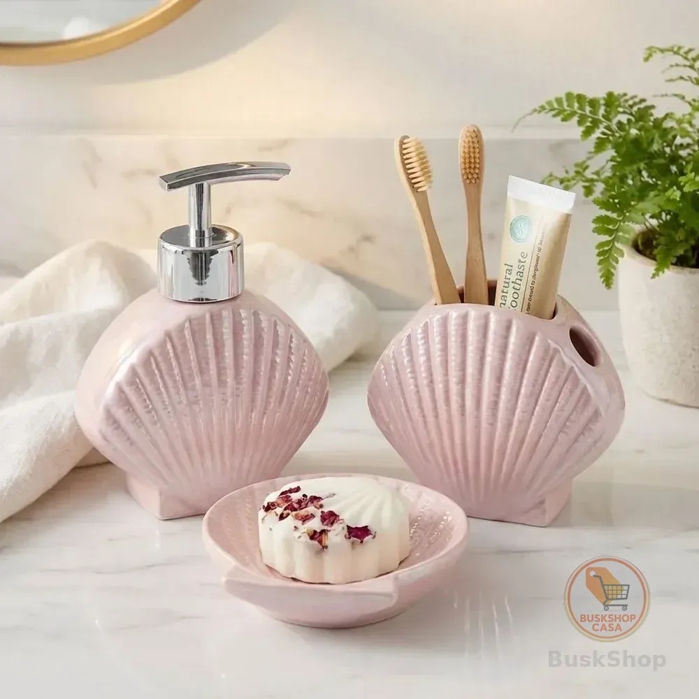 Kit Banheiro Lavabo Dispenser Porta Escova Saboneteira 3 Pçs Rosa Ariel