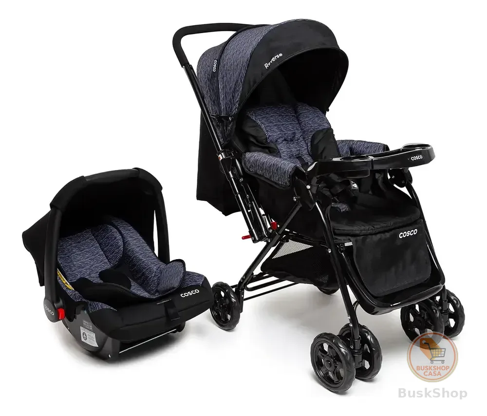 Travel System Duo, Cosco Kids, Reverse, 0 a 15kg, Preto Rajado