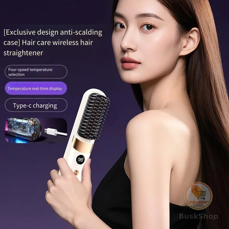 Novo LCD alisador de cabelo pente carregamento USB estilo alisador de cabelo aquecimento sem fio portátil pente disposit