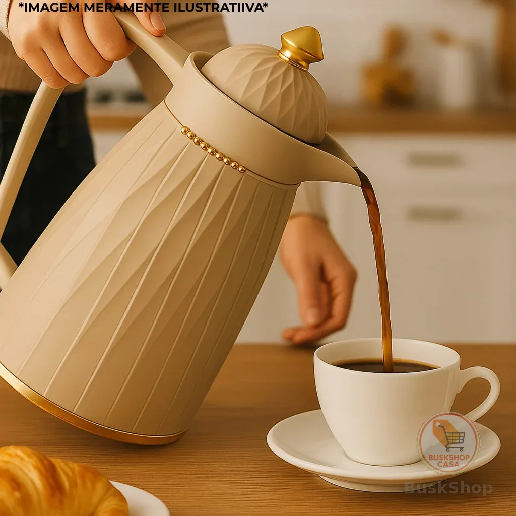 Garrafa Térmica 1 Litro Khadija Bege e Dourada com Tampa Click Ideal para Café e Chá - Tuut