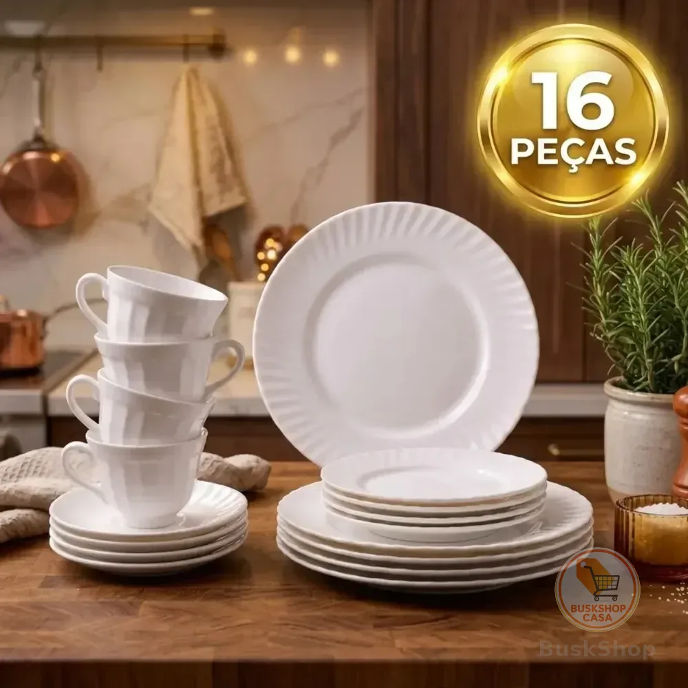 Aparelho De Jantar E Chá Jogo 16 Peças Vidro Branco Completo Opaline Xícara Resistente Pítia