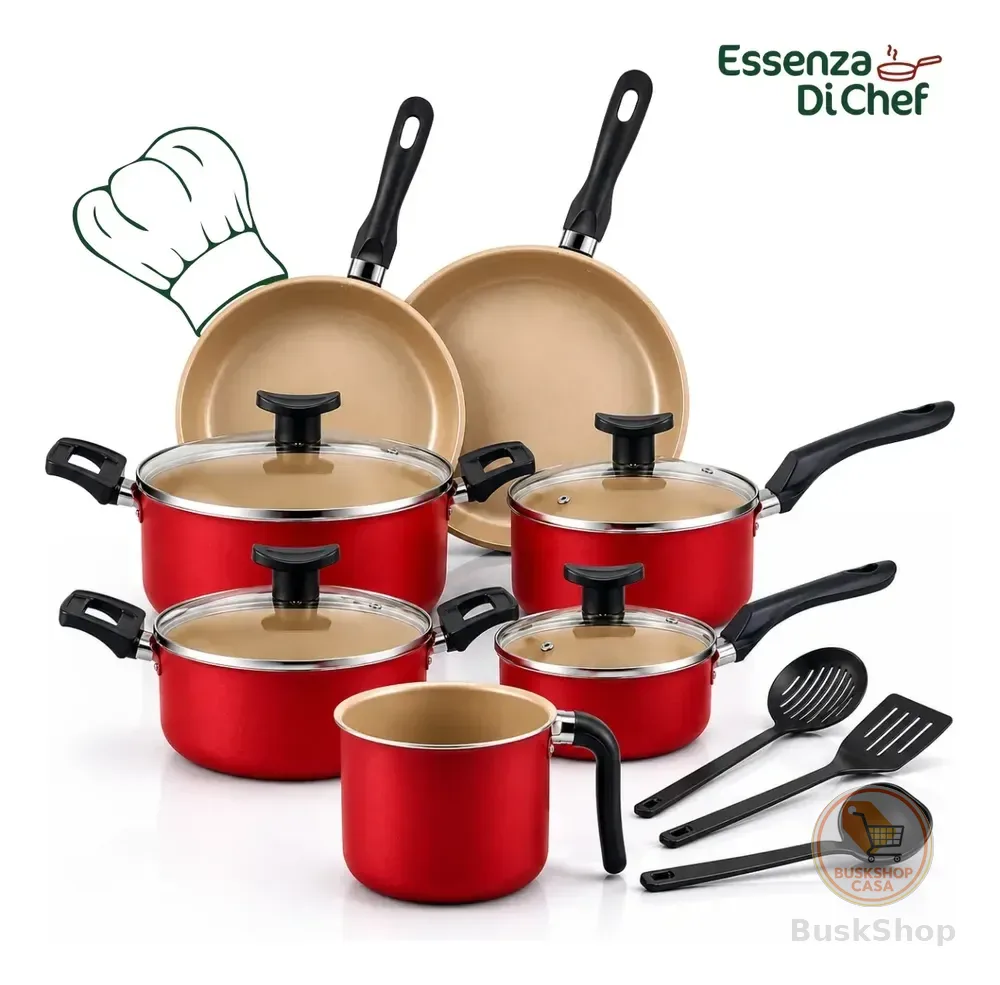 Conjunto Panelas Antiaderente 10 Peças Teflon Várias Cores Cereja