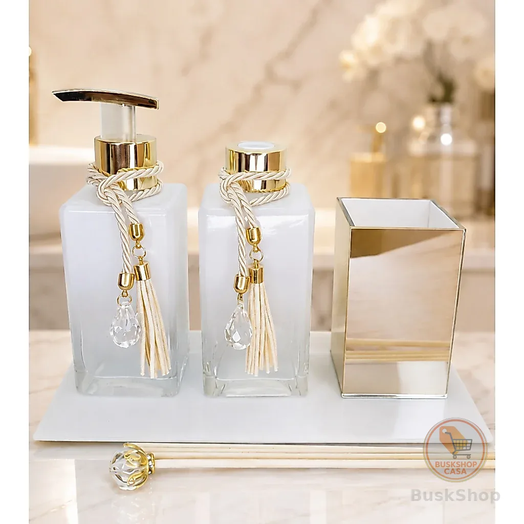 Kit Lavabo Banheiro com Porta Escova - Square Branco Degrade 250ml