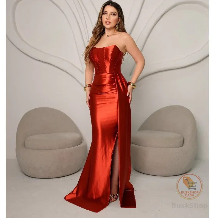Vestido Feminino Longo de Festa Tomara que Caia Sereia Brilhante Formatura Casamento