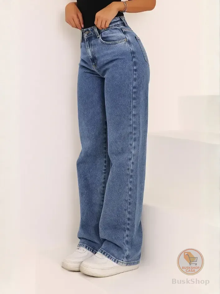 Calça Jeans Wide Leg Feminina Cintura Alta Pantalona Jeans Marmorizado Liso 44