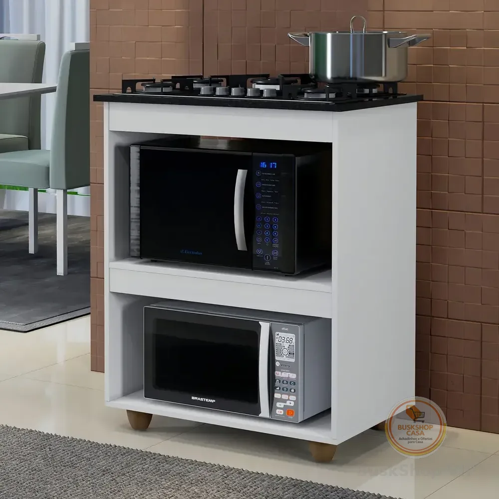 Balcão Para Cooktop 5 Bocas Turim De Mdp Branco Kaiki Móveis