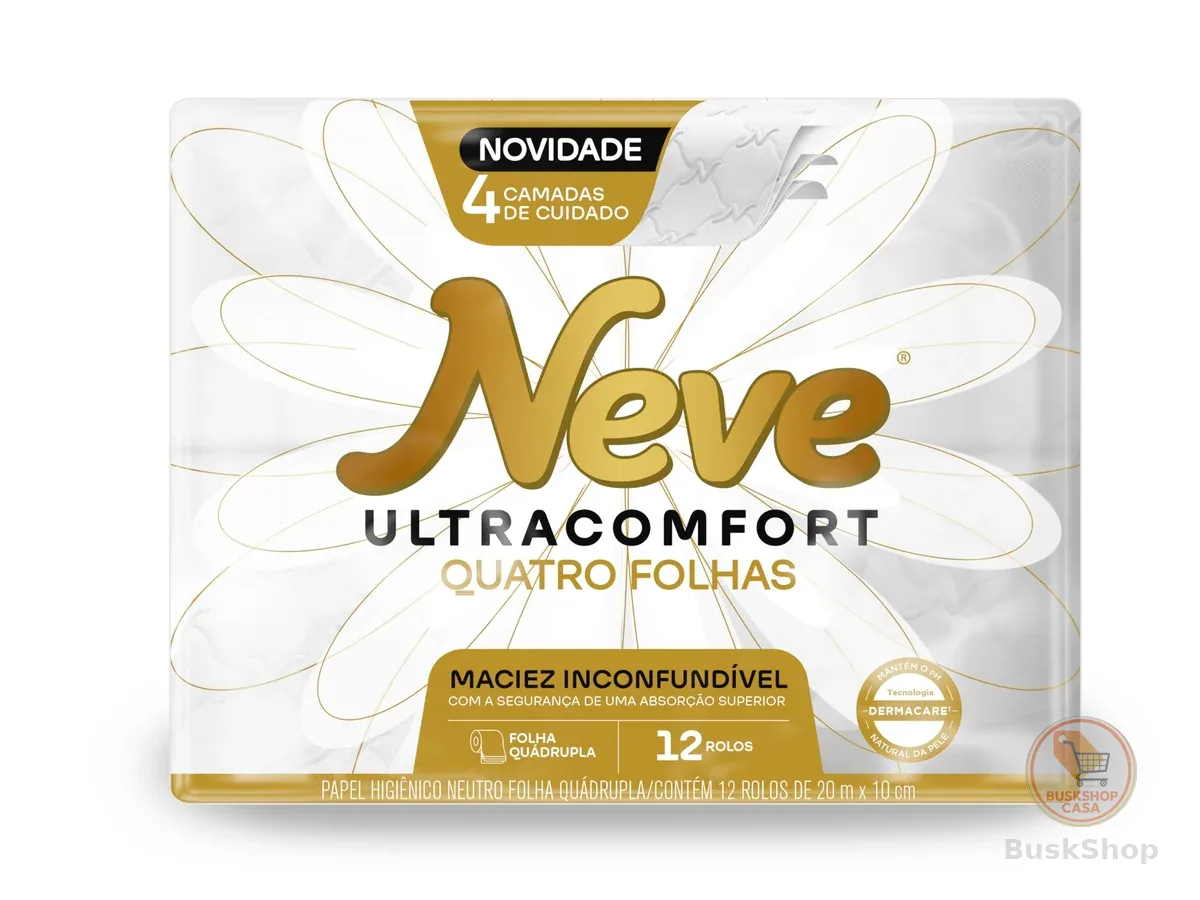 Neve Papel Higiênico Ultracomfort, Folha Quádrupla, 20m, 12 rolos