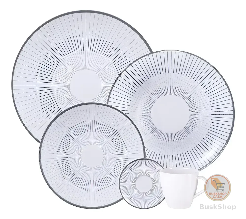 Aparelho De Jantar Tramontina Griz Porcelana Decorada 20 Peças