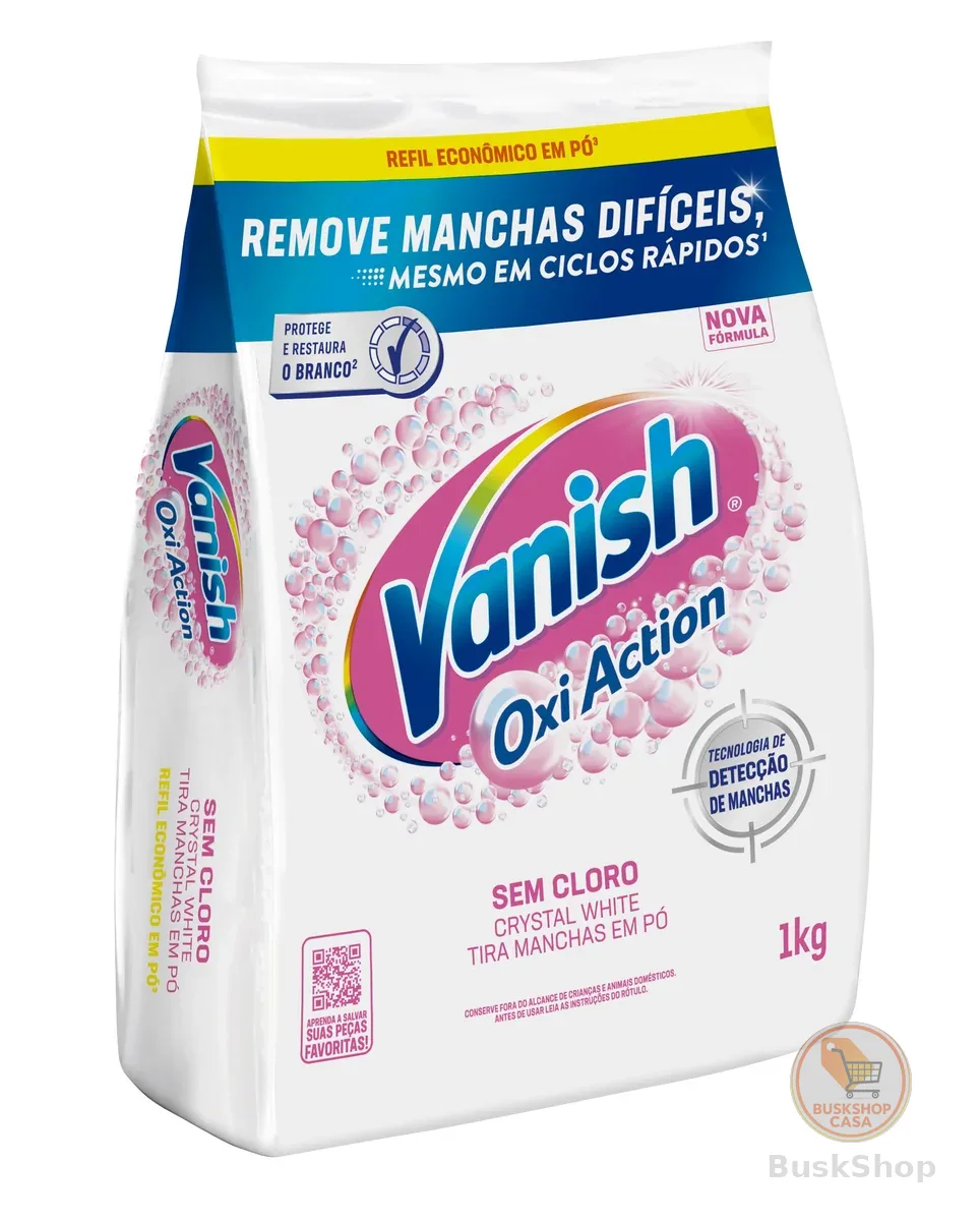 Tira Manchas Vanish em Pó Crystal White Oxi Action para roupas brancas Refil Econômico 1kg