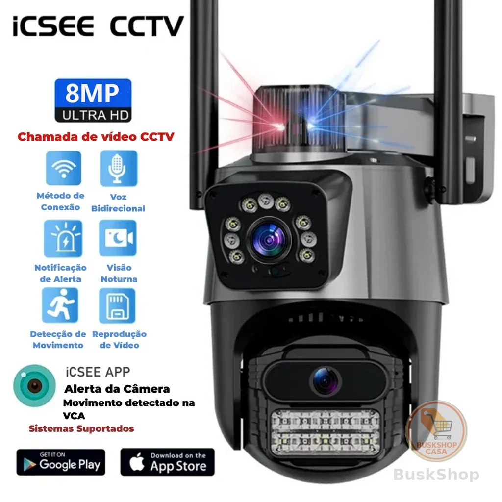 JL PROTEC 4K 8MP Câmera de Segurança 2 Lentes Com Audio e Microfone Câmera 355 Graus Wifi