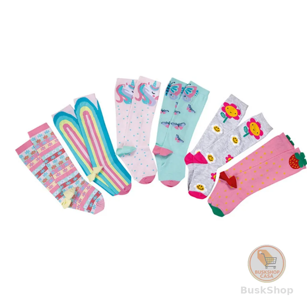 Kit de 6 meias para galochas com estampas sortidas para meninas