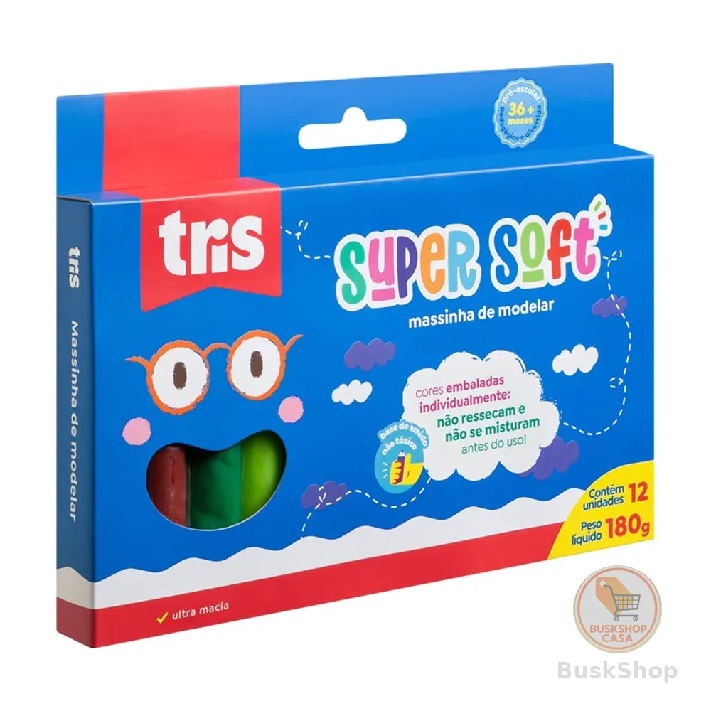 Massa Modelar, Tris, Multicor, 1 pacote com 12 massas