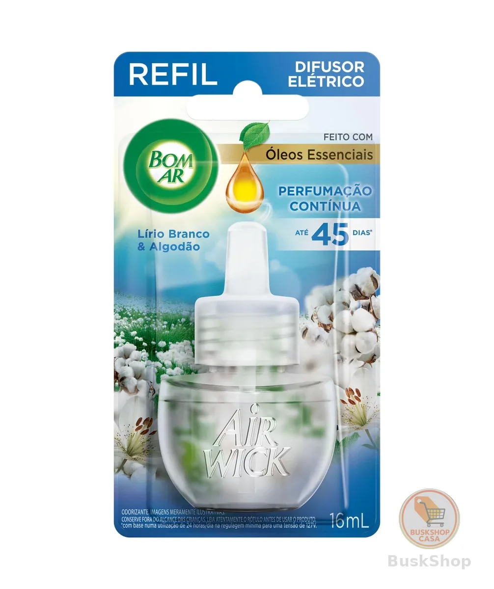 Bom Ar Difusor Elétrico Lírio Branco e Algodão Refil 16ml