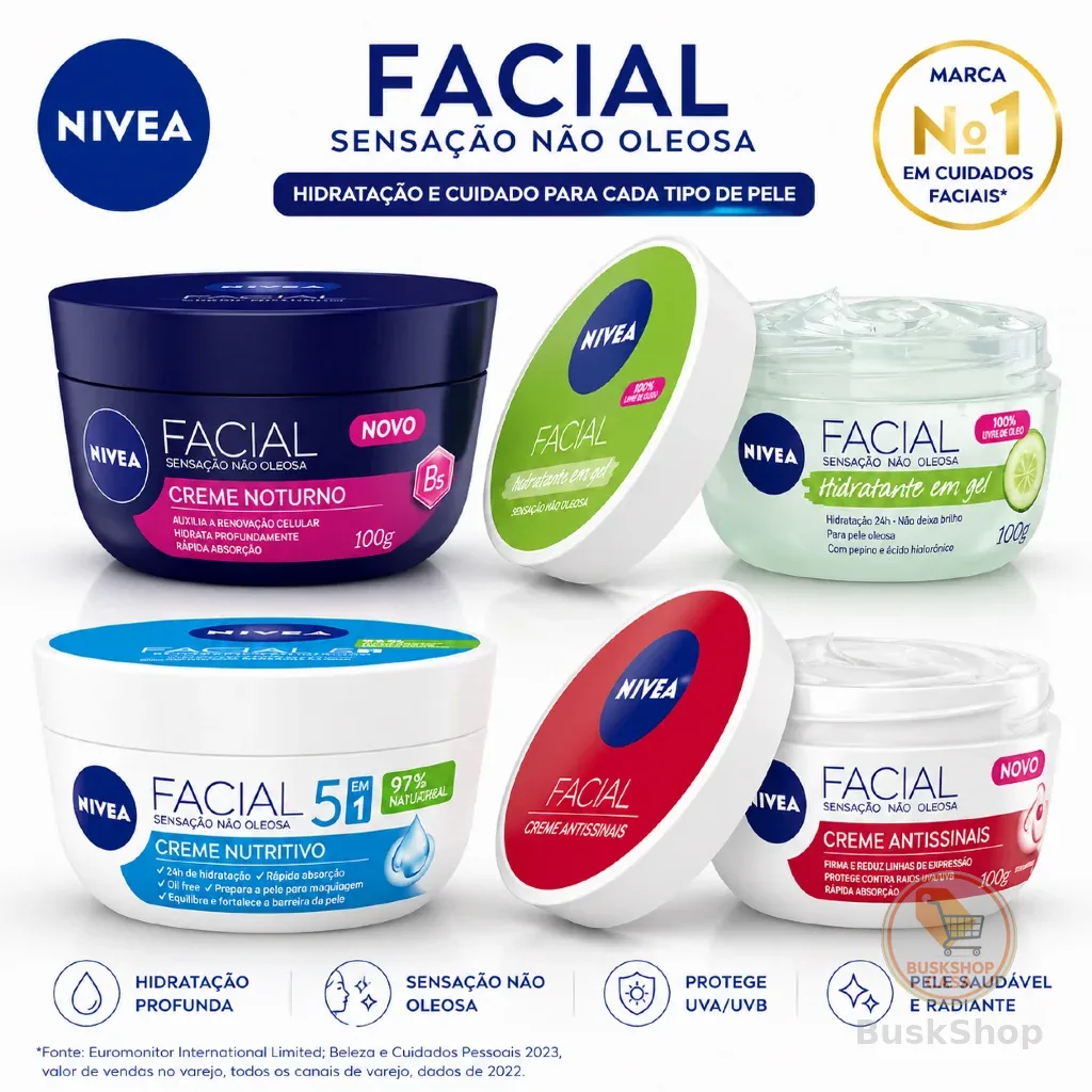 Creme Facial NIVEA 100g Hidratante Facial Pele Oleosa Antissinais Nutritivo Noturno e Clareador
