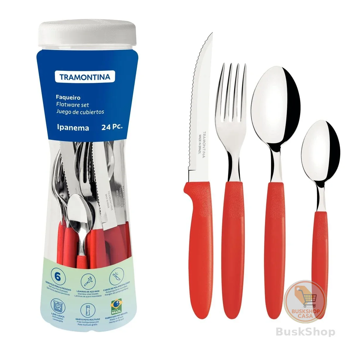 Faqueiro Ipanema, Tramontina, Vermelho, 24 Peças