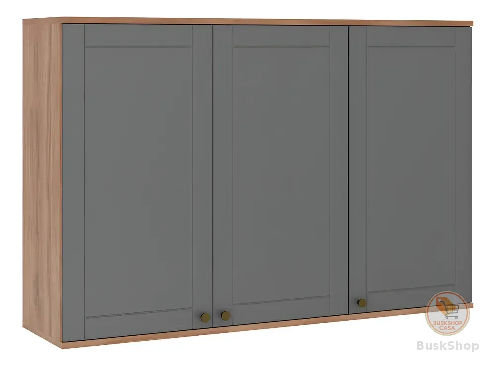Armário Aéreo Milla 3 Portas Nogal e Cinza 120cm Carraro