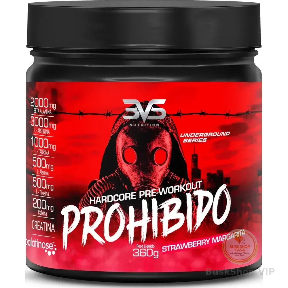 Prohibido Pré Treino 360g - Sabor: Strawberry Margarita (morango) - A Combinação Perfeita De 8 Ingredientes Que Proporcionam Energia Do Início Ao Fim Do Seu Treino