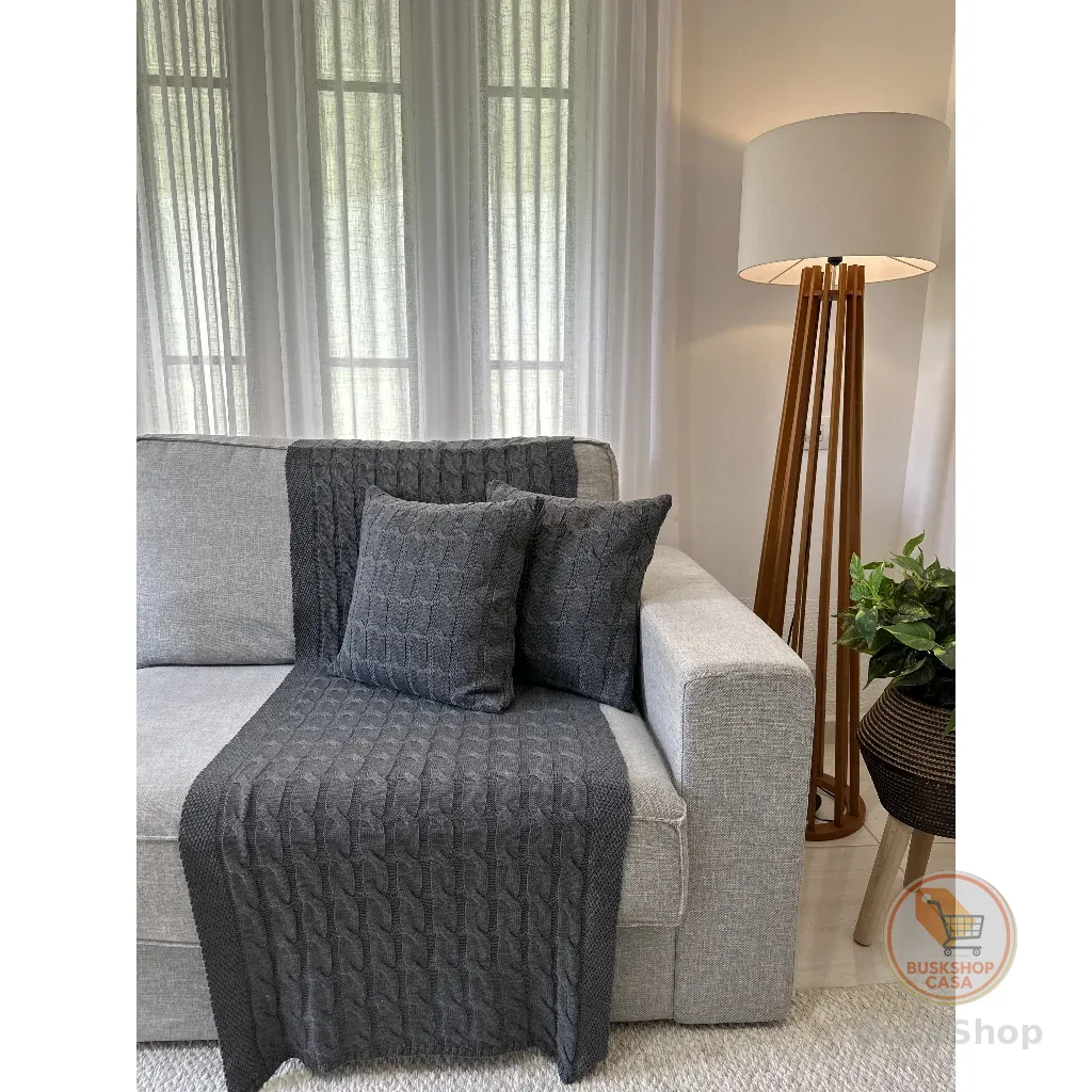 Kit Peseira Trança Tricô Decorativa Sofá Cama Solteiro 160x60cm + 2 Capas
