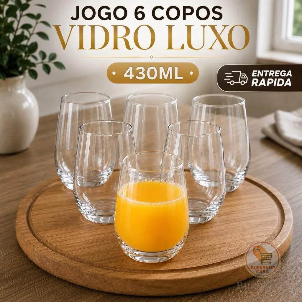 Jogo 6 Copos Vidro Long Drink 430ml Água Suco Drink Bar Resistente