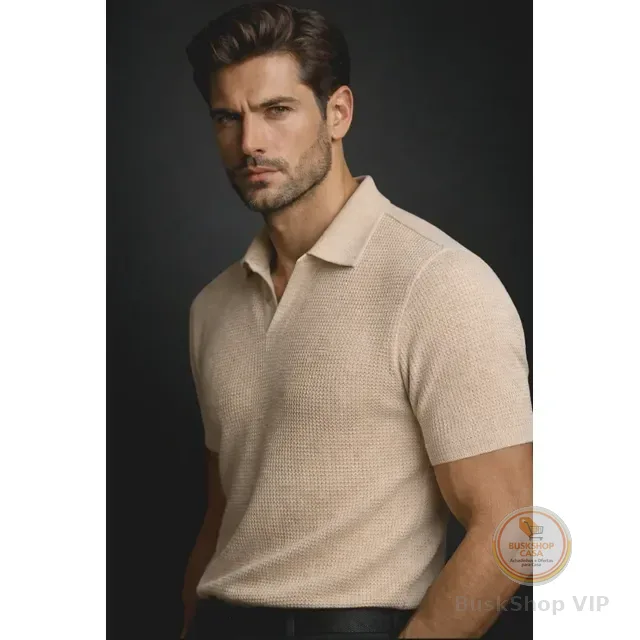 Camisa Camiseta Polo Masculina Texturizada Sem Botão