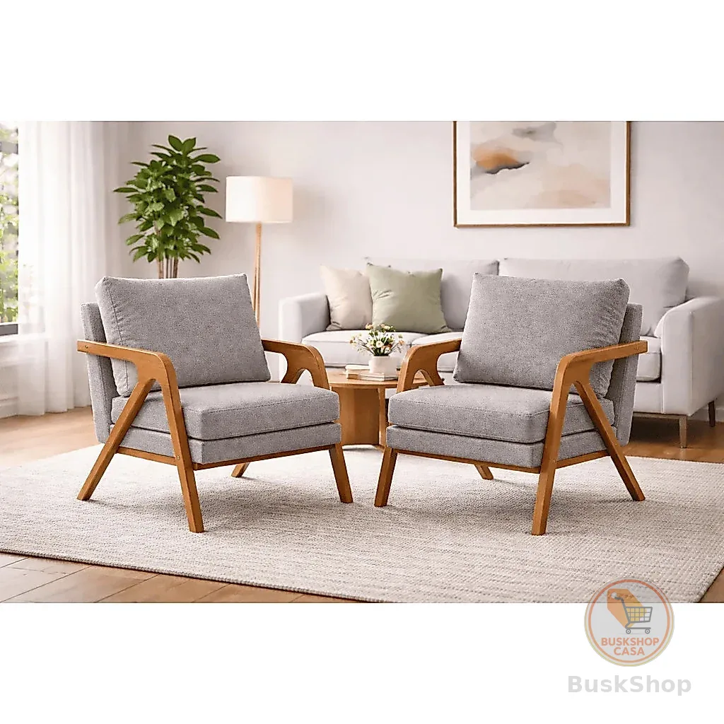 Kit 2 Poltronas Mona Decorativas Sala Quarto Recepção Cinza Linho