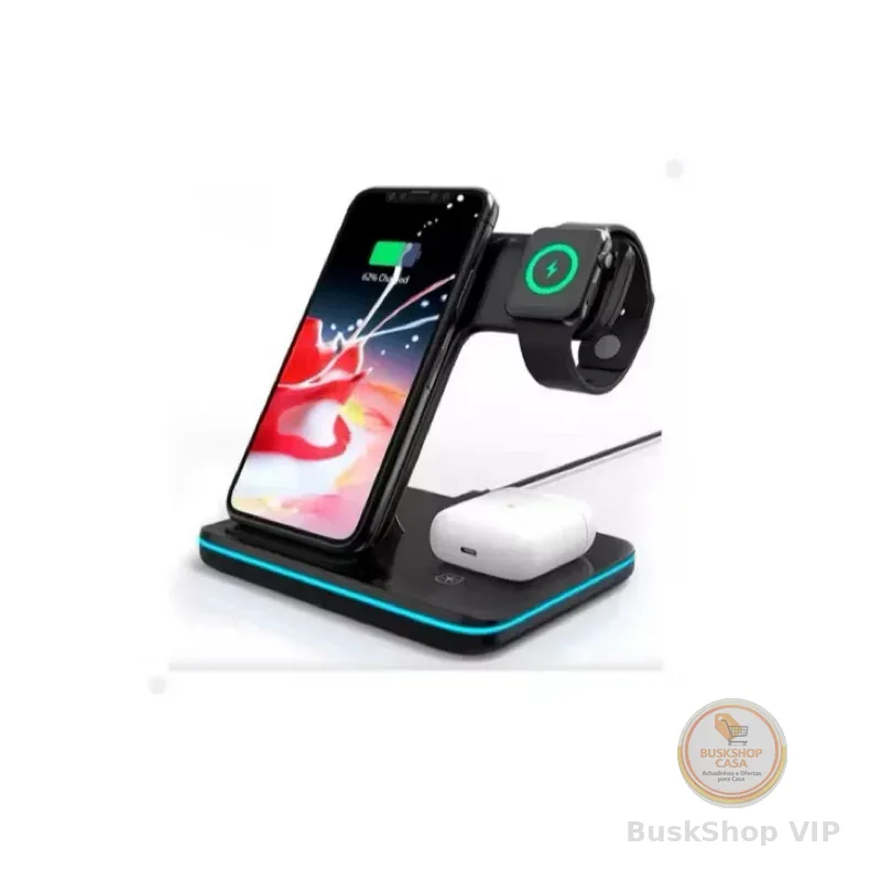 Carregador por Indução 3 em 1 Dobrável Inova CHAR-12527 | Original | Carga Rápida | Android & iOS