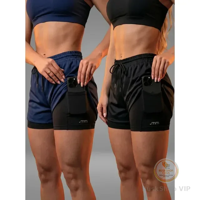 Kit 2 Short Duplo Compressão Fitness Bermuda Treino Feminino