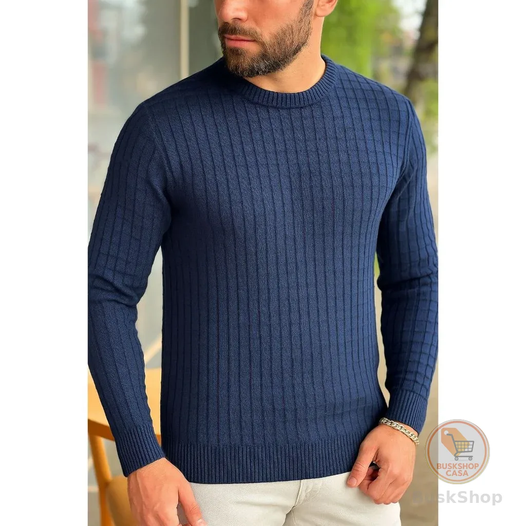Suéter Masculino de Tricot Básico Liso Gola Redonda