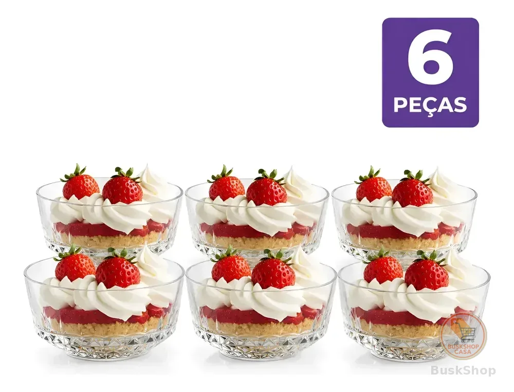 Tigelas De Vidro Sobremesa Lapidado 6 Unidades 260ml Bowl Transparente