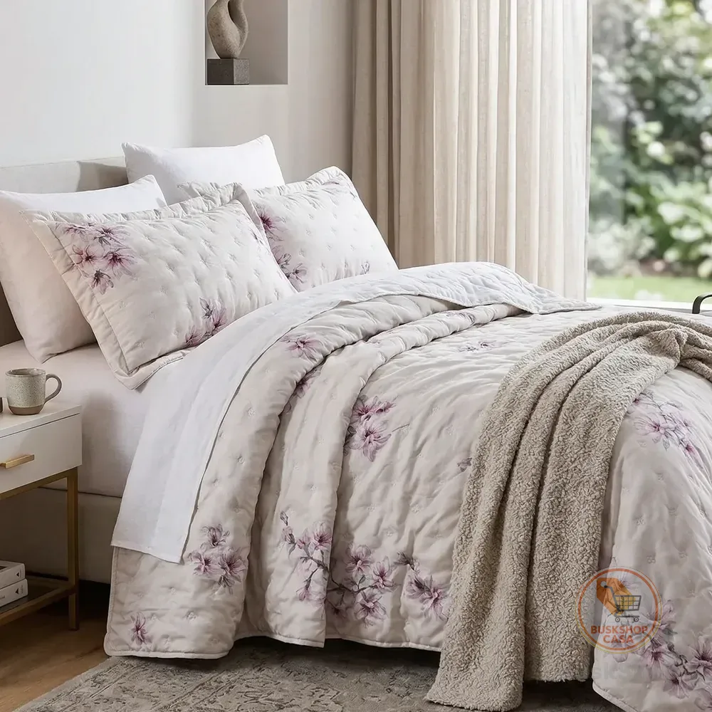 Cobre Leito Queen Percal 300 Fios Garden 3 Peças Magnolia Malva Garden