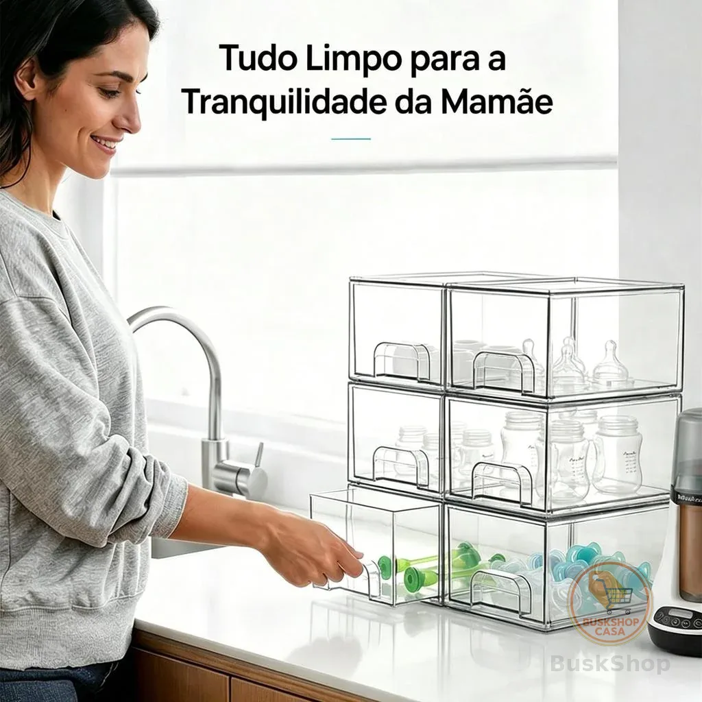 Caixa Organizadora Gaveta Acrílico Transparente Multiuso para Cozinha Banheiro Mesa Escritório 2/4 Peças