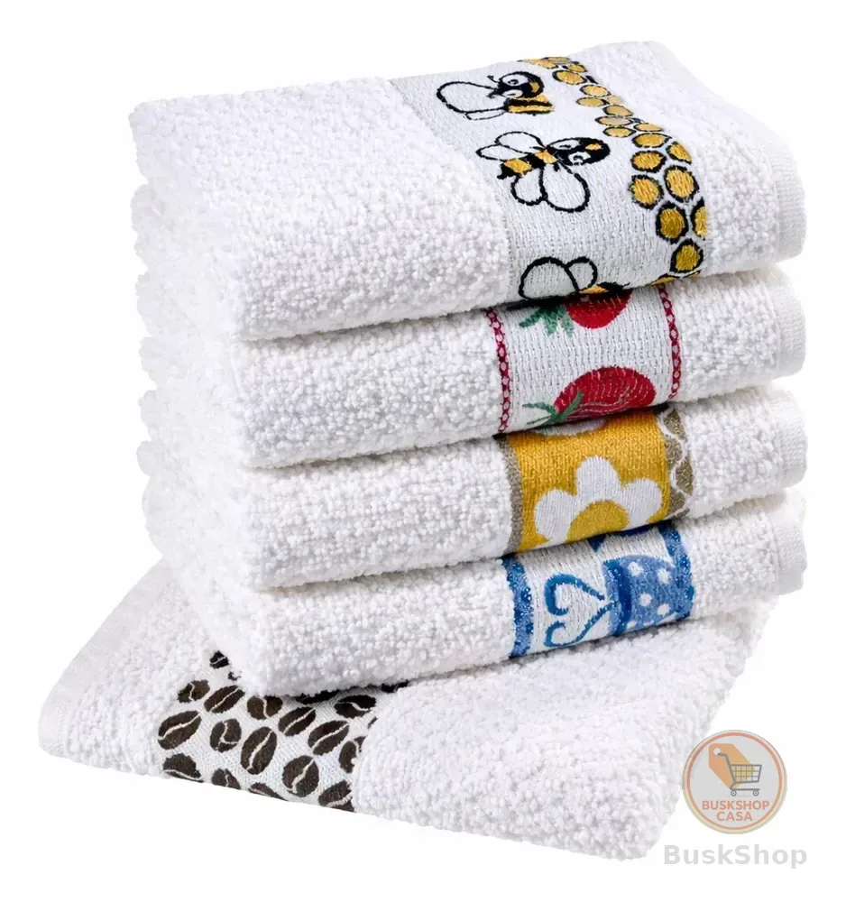 Pano de Prato Atoalhado Atacado Laune Gourmet Kit com 5 peças cor Branco Desenho Sortidos Laune Haus